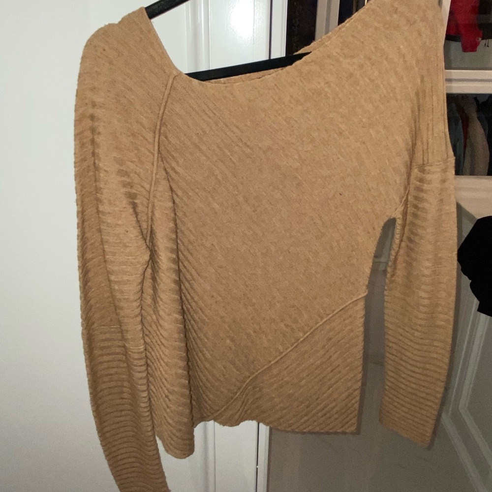 Free People Asymmetrical Tan Knit Sweater